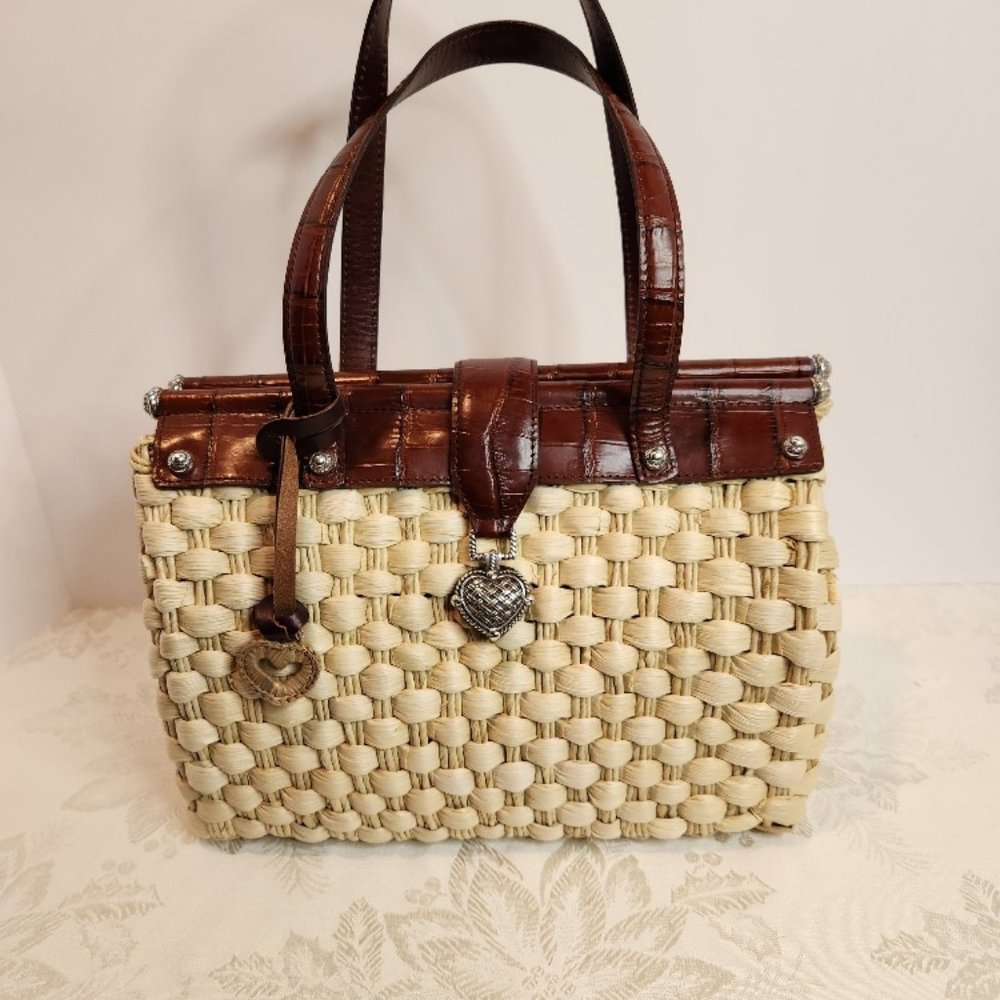 BRIGHTON Heart Straw and Leather Handbag